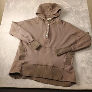 Bucket List Womens Small Brown Henley Hoodie Long Sleeve Knit Pullover